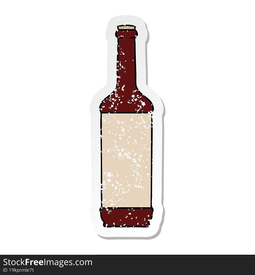 distressed sticker of a quirky hand drawn cartoon wine bottle