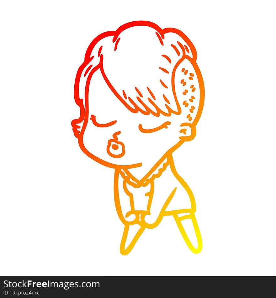 warm gradient line drawing cartoon pretty hipster girl