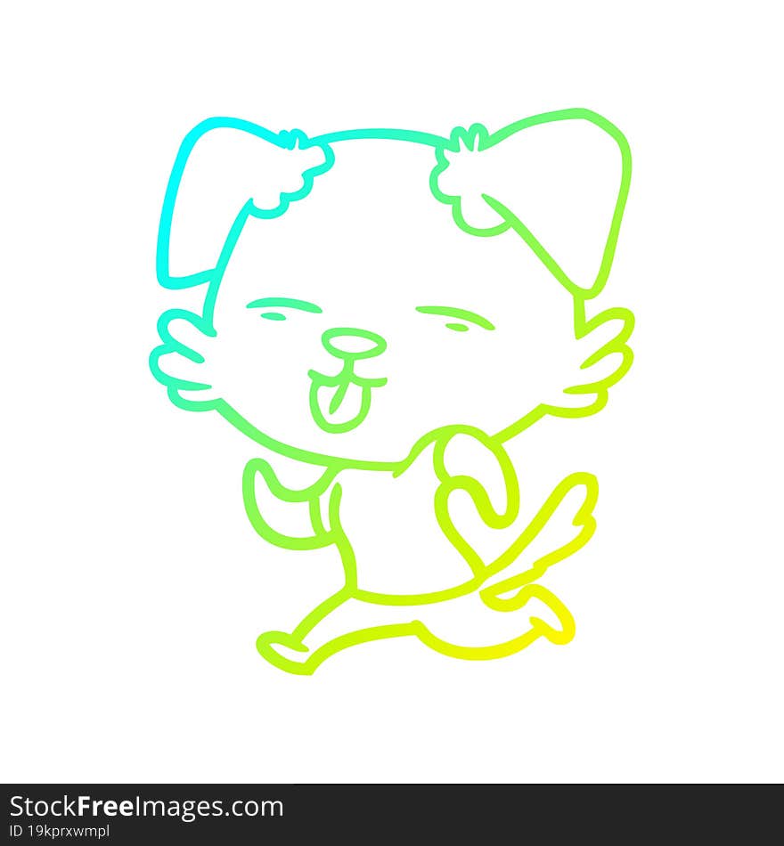 cold gradient line drawing cartoon running dog sticking out tongue