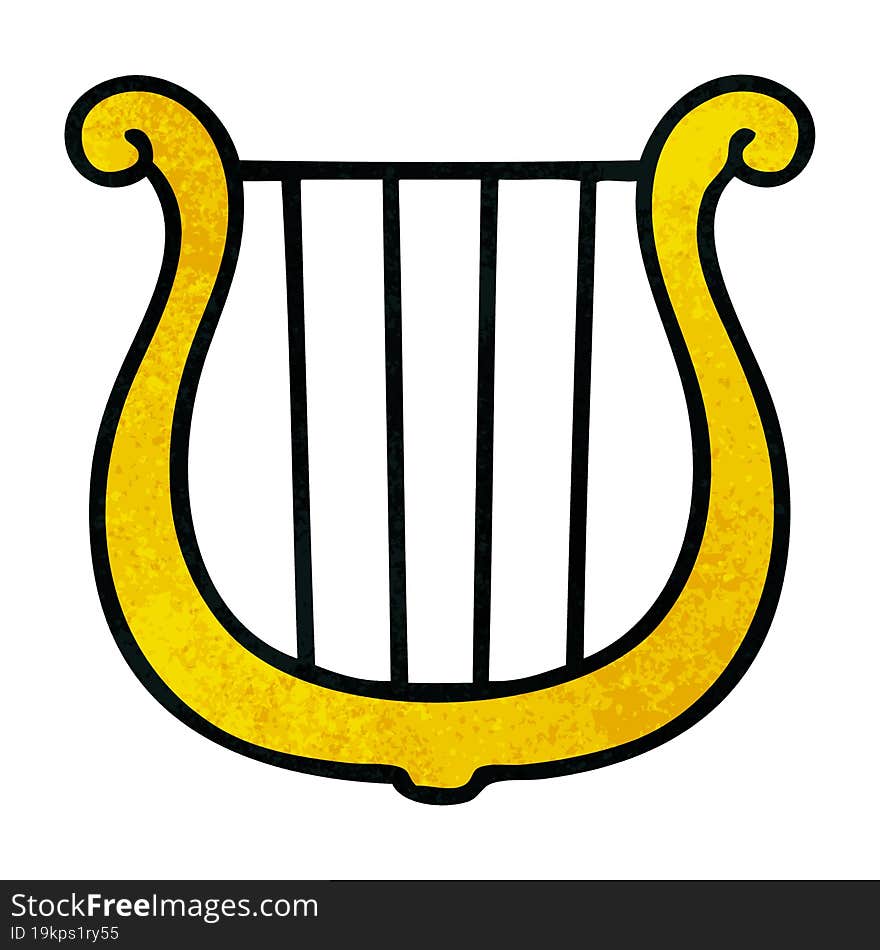 retro grunge texture cartoon golden harp