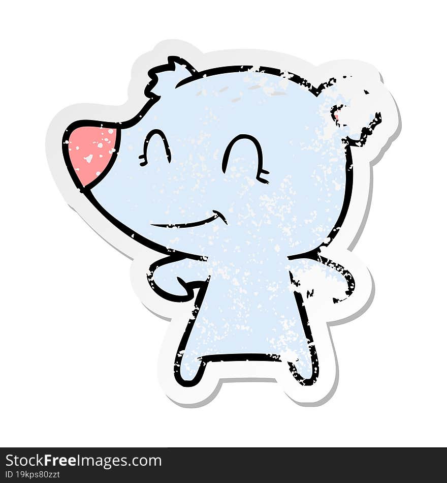 distressed sticker of a friendly bear cartoon