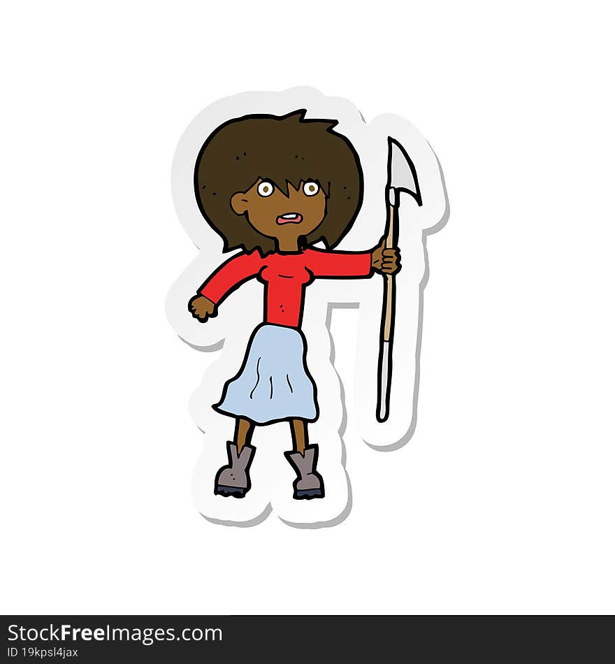 sticker of a cartoon woman with harpoon