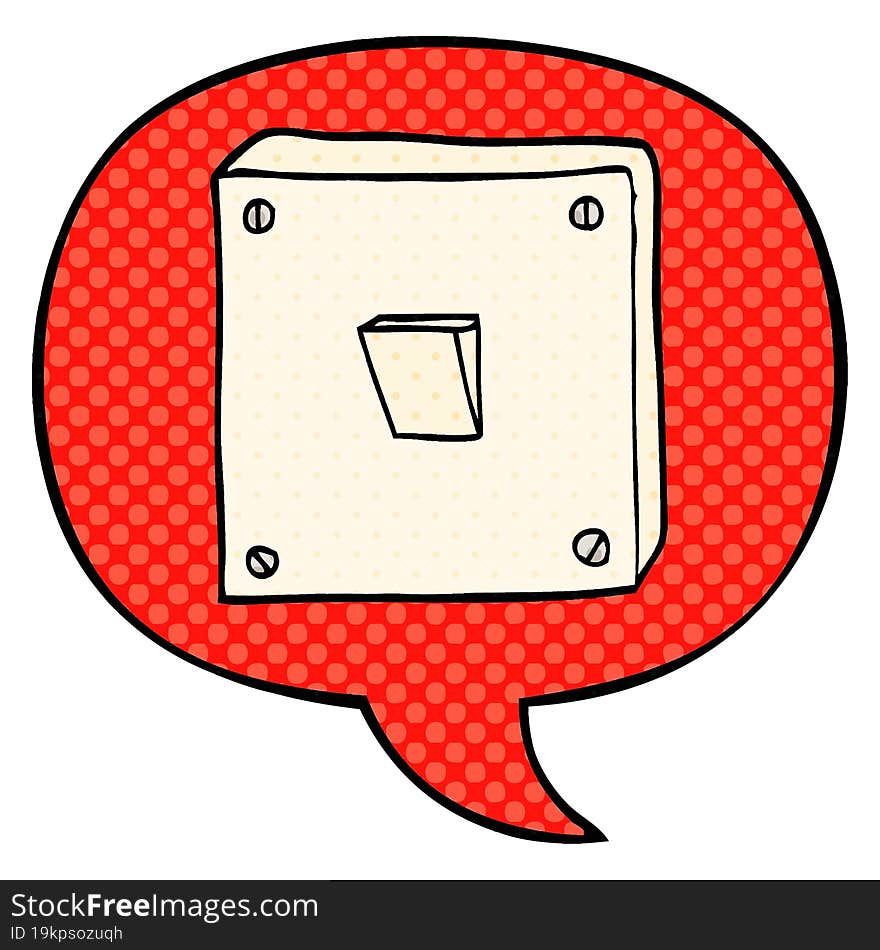 cartoon light switch with speech bubble in comic book style