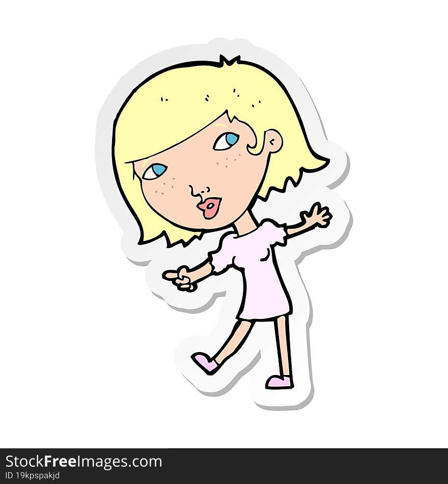 Sticker Of A Cartoon Happy Girl Gesturing To Follow