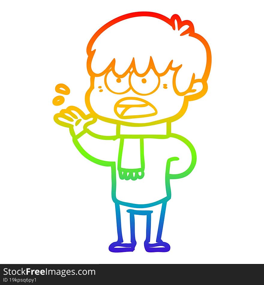 rainbow gradient line drawing worried cartoon boy