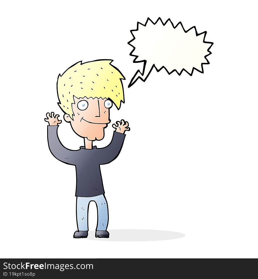 cartoon man waving arms with speech bubble