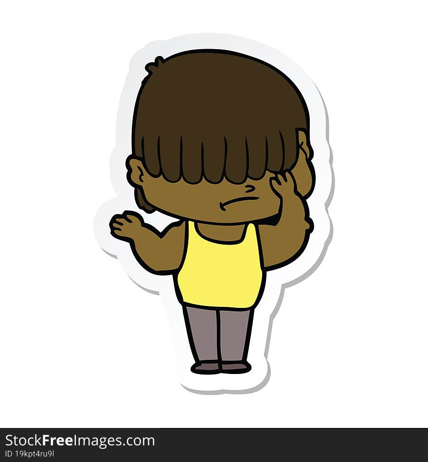 Sticker Of A Cartoon Boy With Untidy Hair