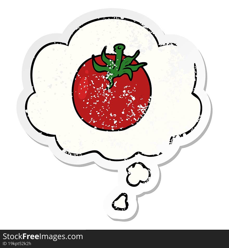 Cartoon Tomato And Thought Bubble As A Distressed Worn Sticker