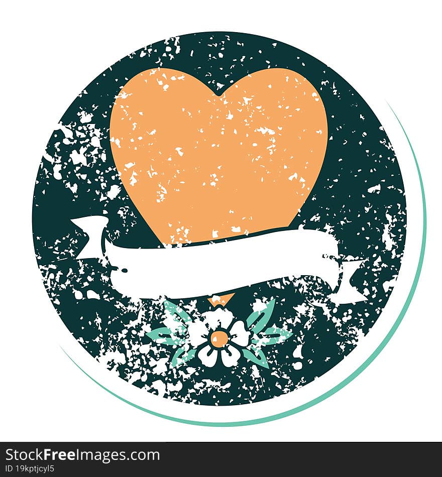 Distressed Sticker Tattoo Style Icon Of A Heart And Banner