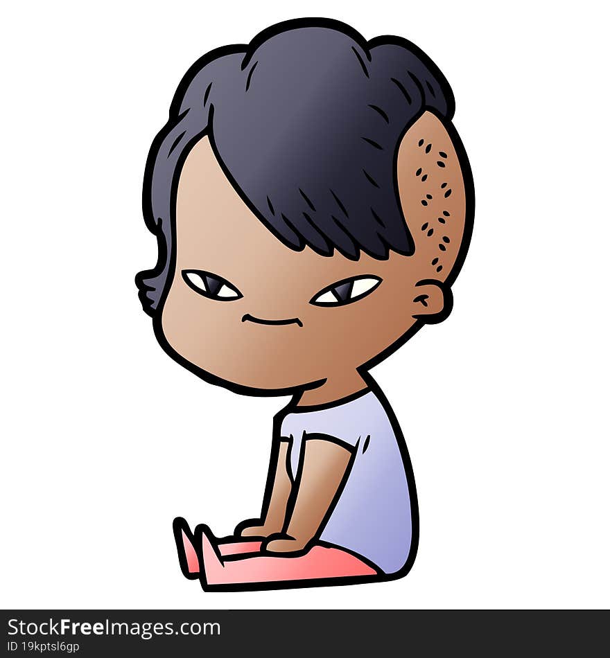 cute cartoon girl with hipster haircut. cute cartoon girl with hipster haircut