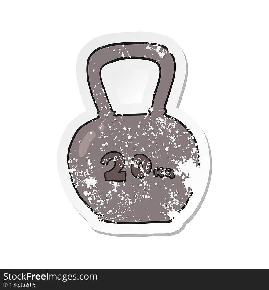 retro distressed sticker of a cartoon 20kg kettle bell