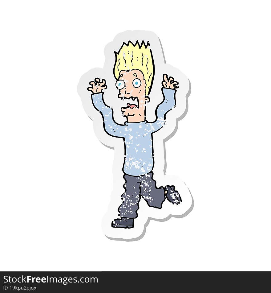 retro distressed sticker of a cartoon terrified man