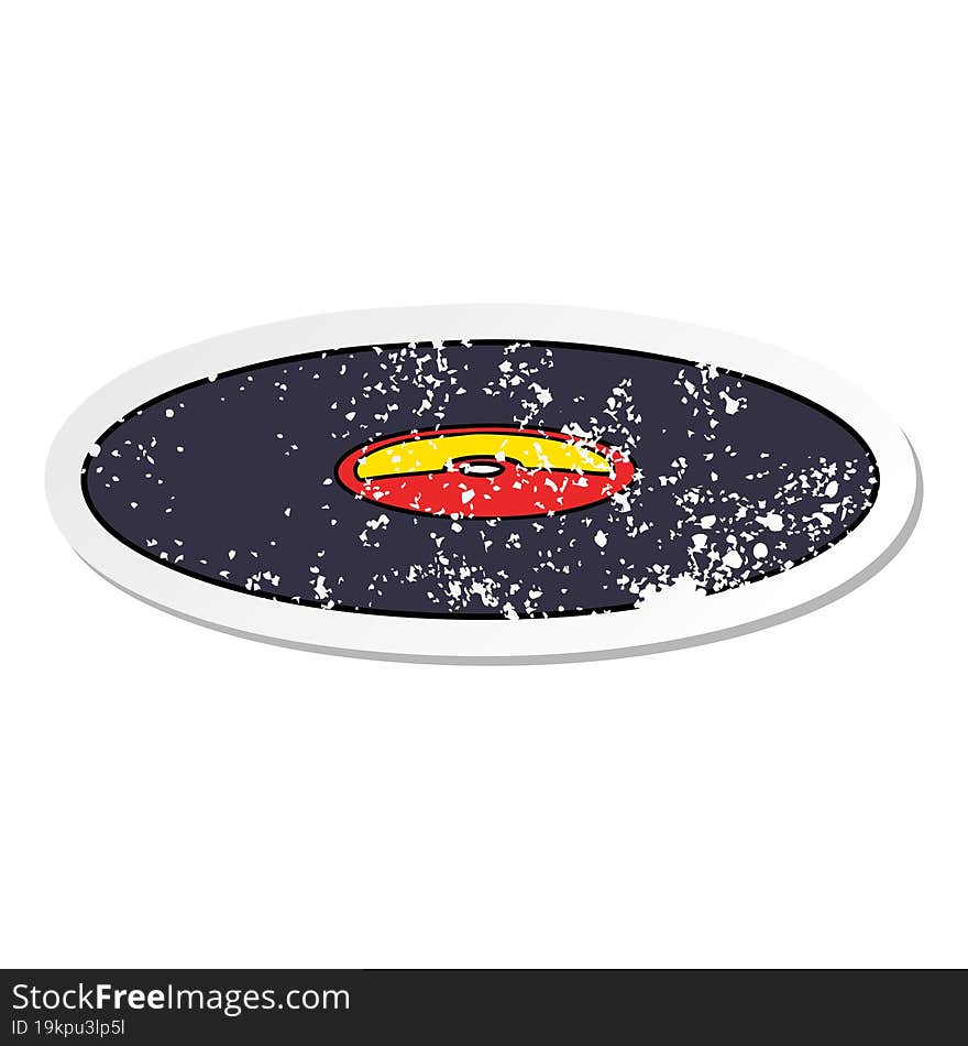 distressed sticker of a cartoon old vinyl record