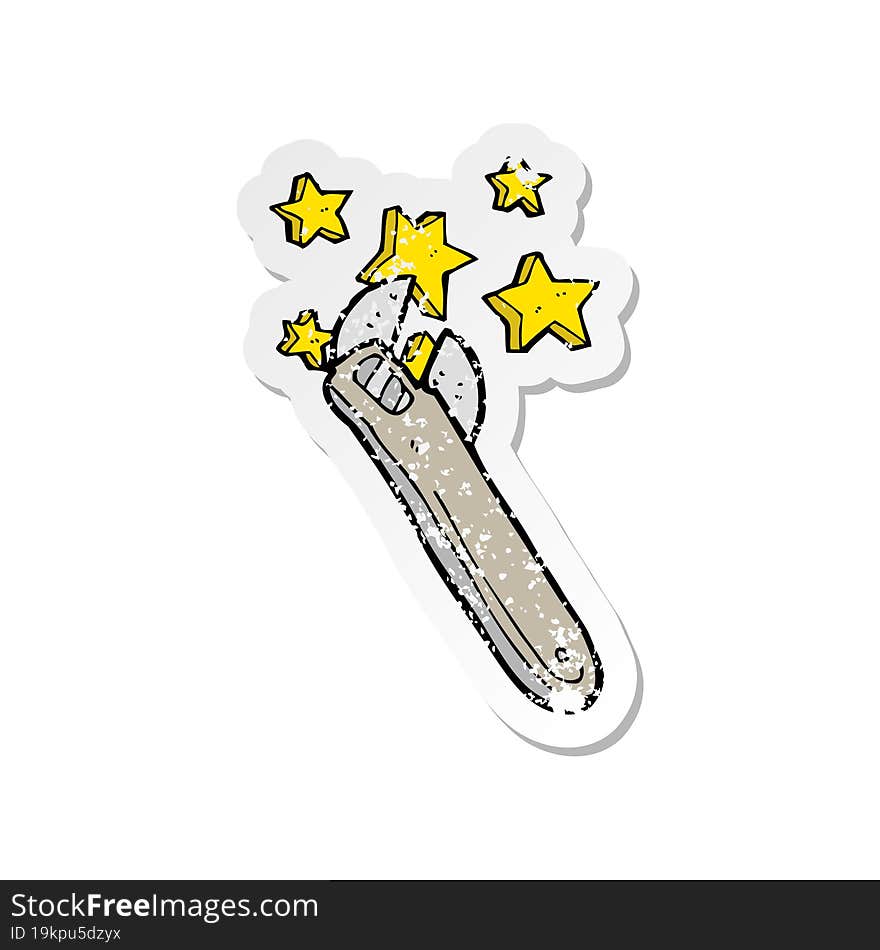 retro distressed sticker of a cartoon adjustable spanner