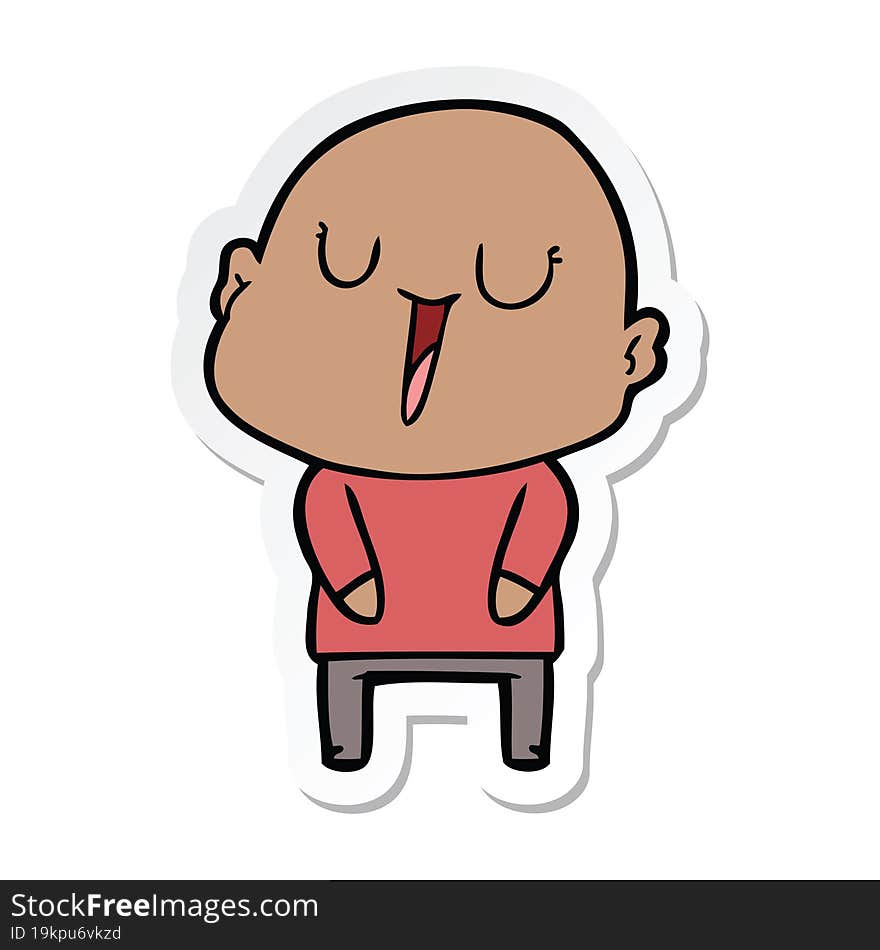 sticker of a happy cartoon bald man