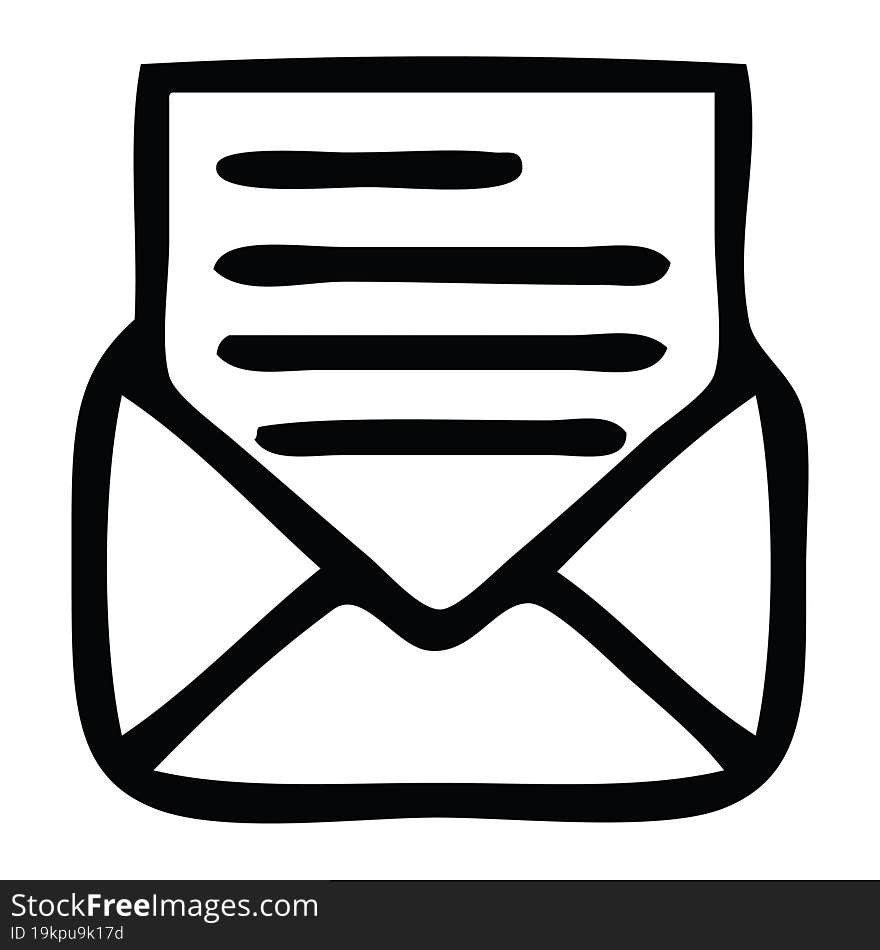 line drawing cartoon letter and envelope