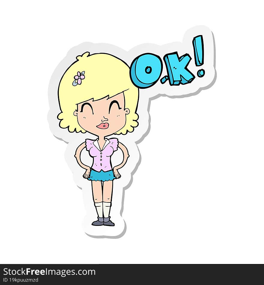 sticker of a cartoon woman thinking OK