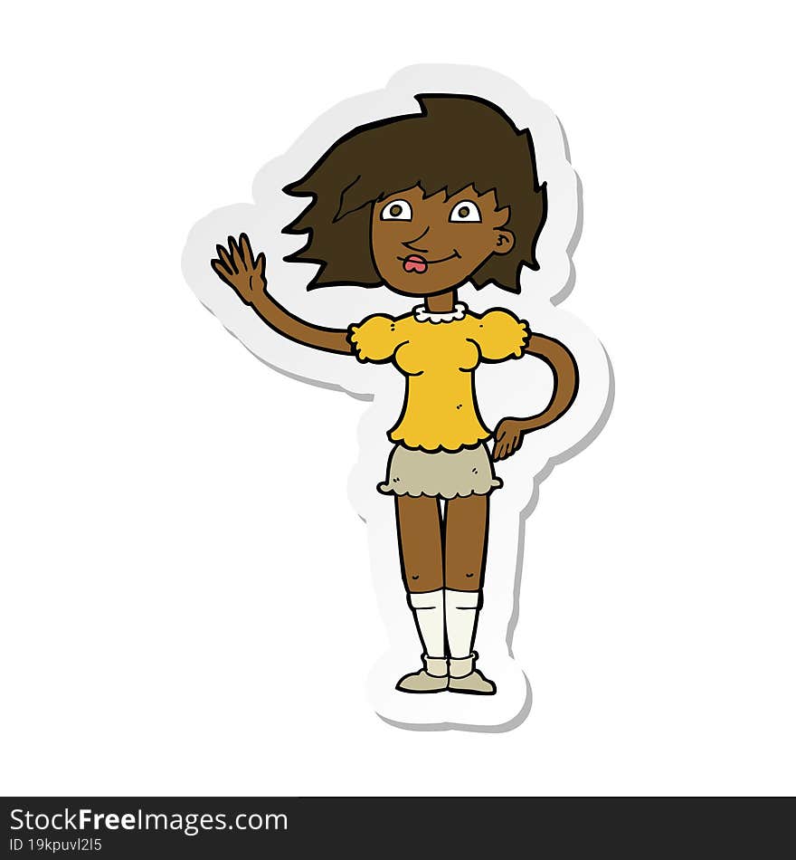 Sticker Of A Cartoon Woman Waving