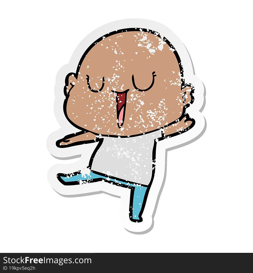 Distressed Sticker Of A Happy Cartoon Bald Man