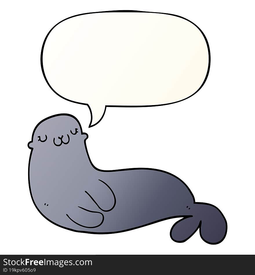 cute cartoon seal and speech bubble in smooth gradient style