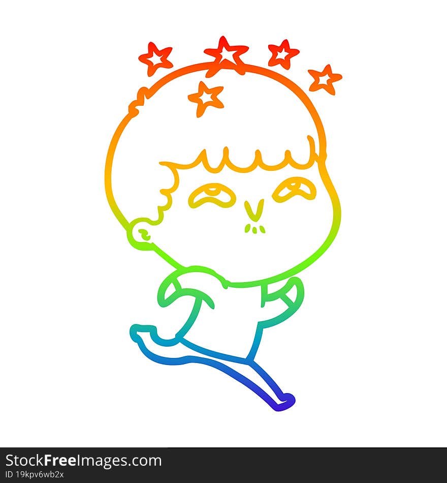 rainbow gradient line drawing cartoon amazed boy