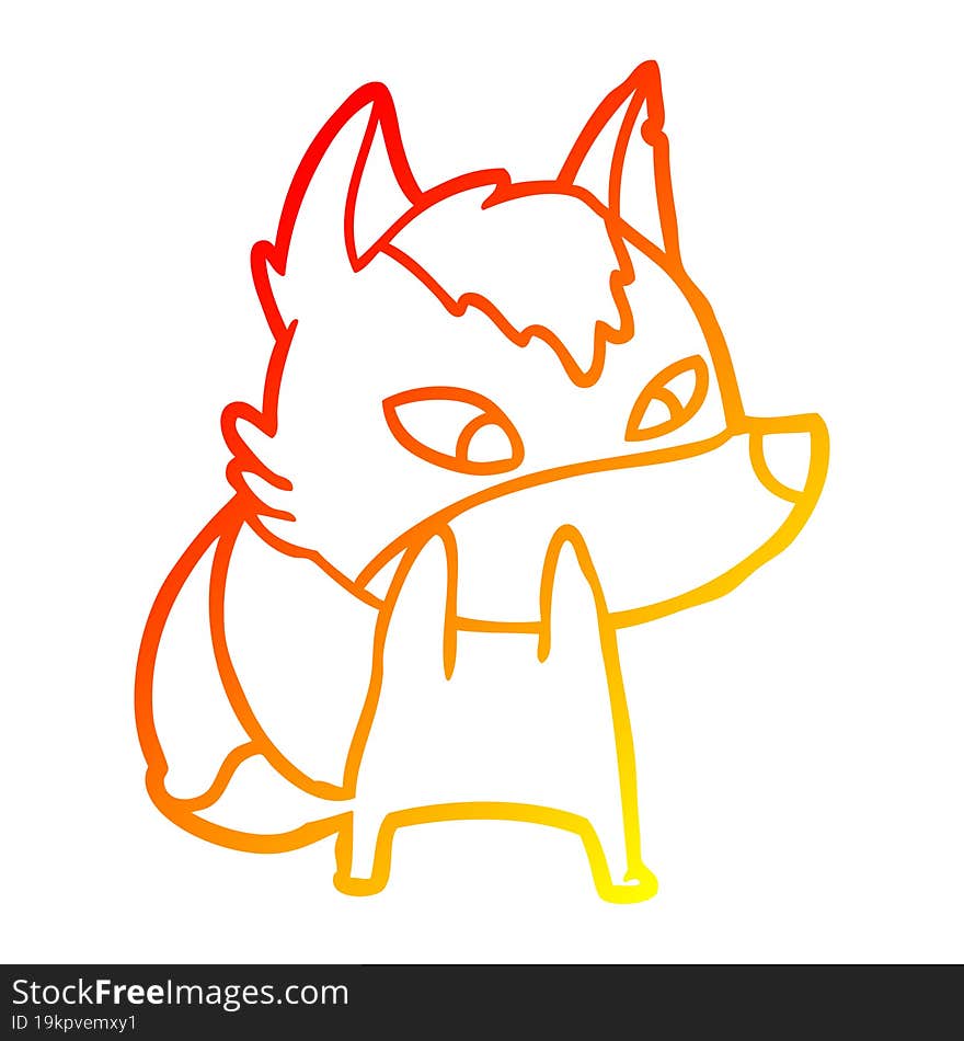 warm gradient line drawing shy cartoon wolf