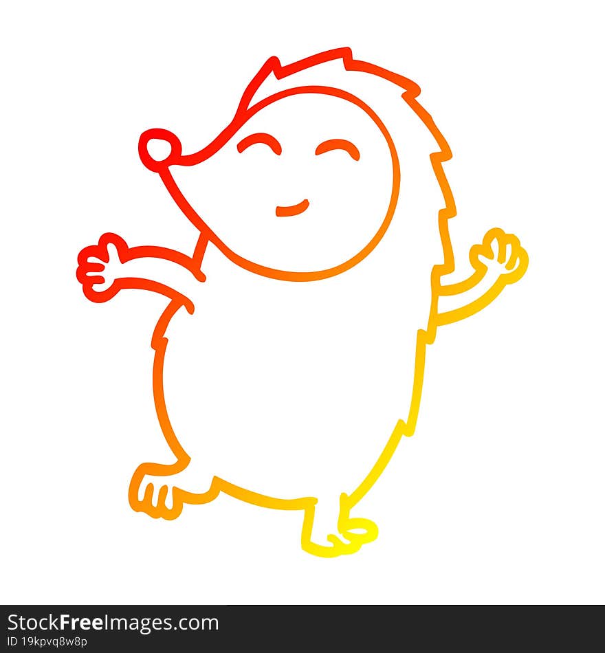 Warm Gradient Line Drawing Cartoon Happy Hedgehog