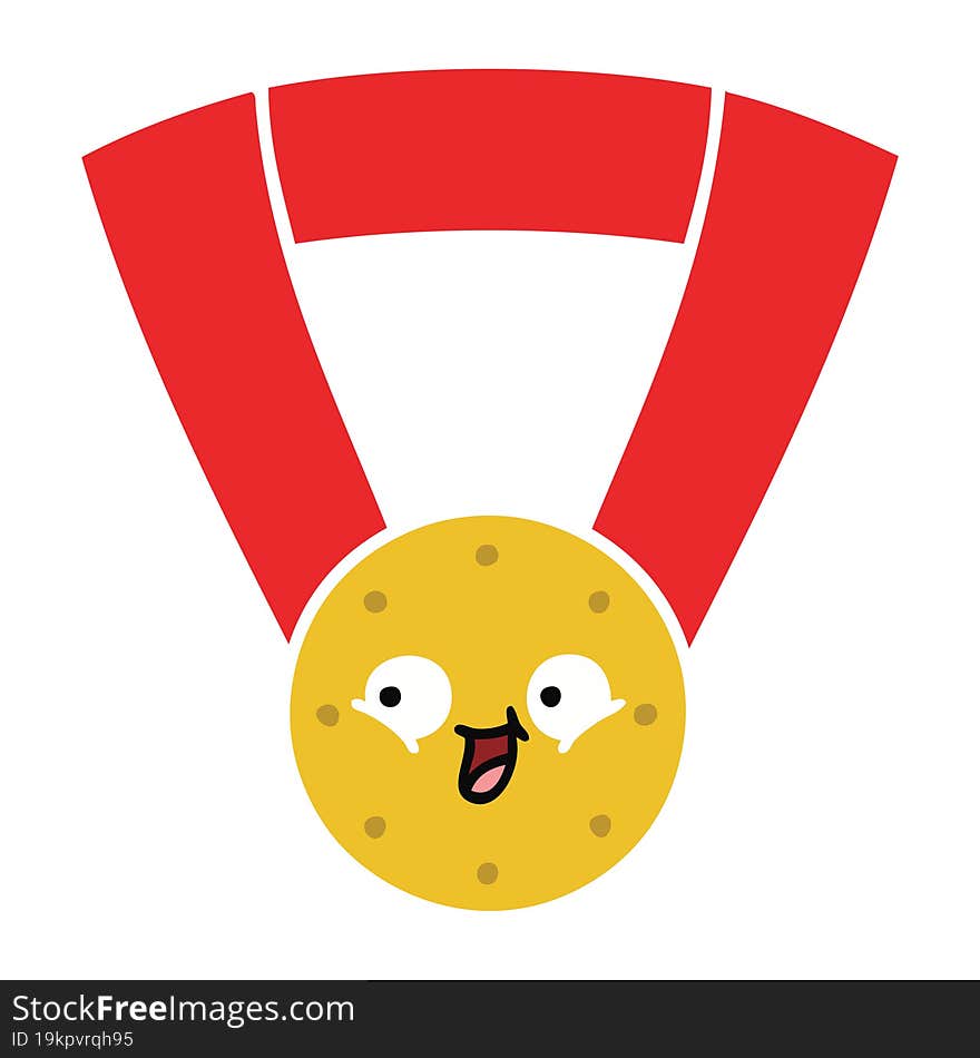 flat color retro cartoon of a gold medal