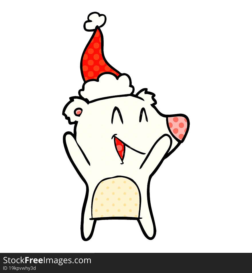 laughing polar bear comic book style illustration of a wearing santa hat