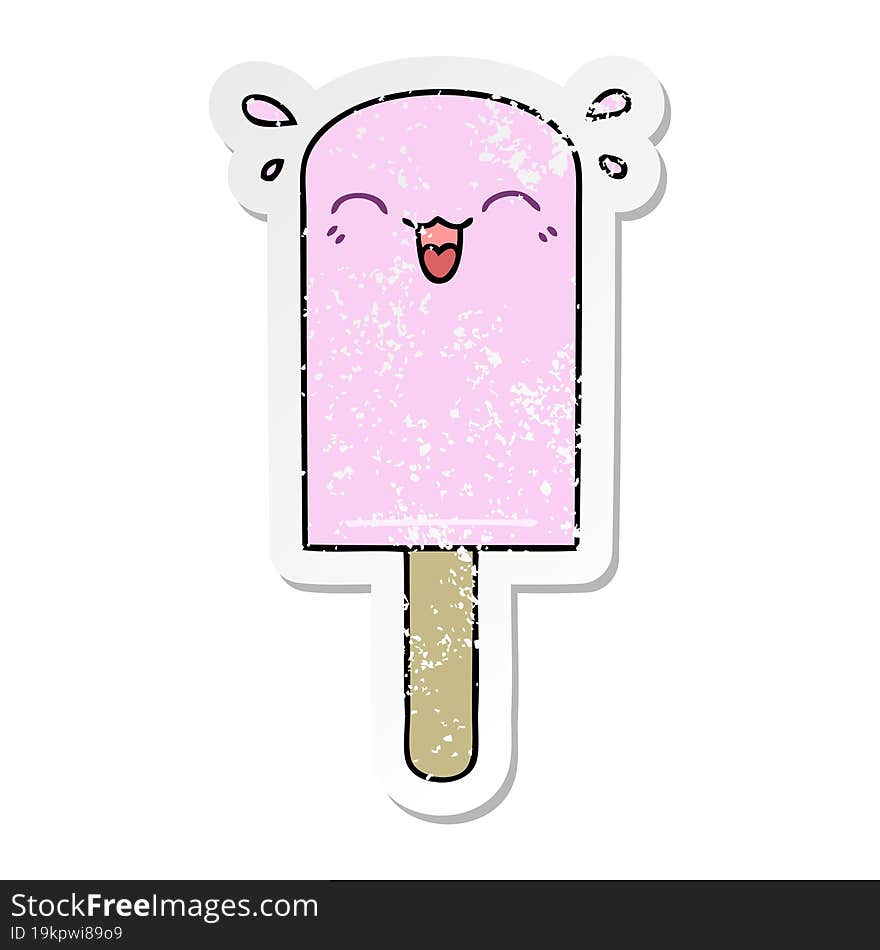 distressed sticker of a quirky hand drawn cartoon ice lolly