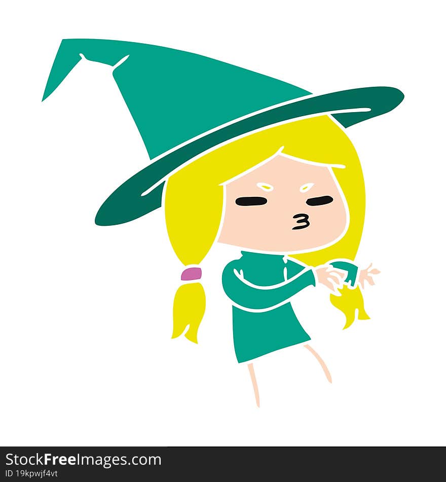 cartoon of a cute witch kawaii girl