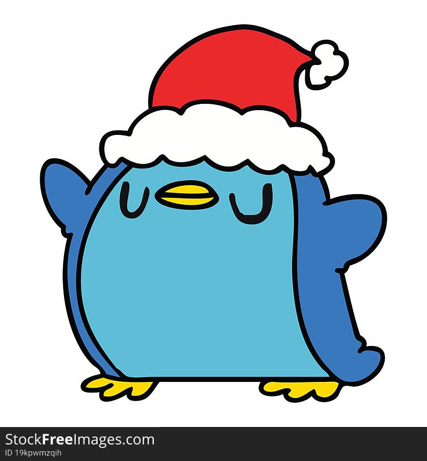 hand drawn christmas cartoon of kawaii penguin