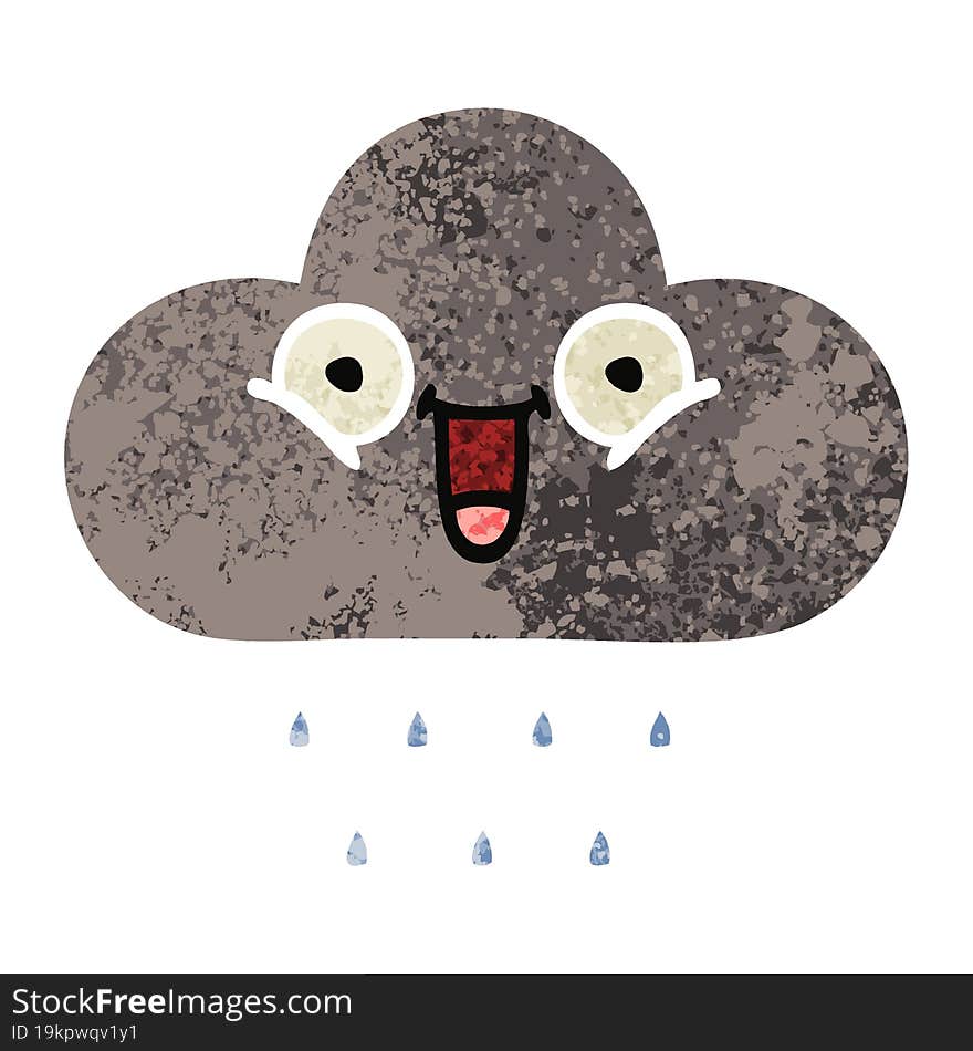 Retro Illustration Style Cartoon Storm Rain Cloud