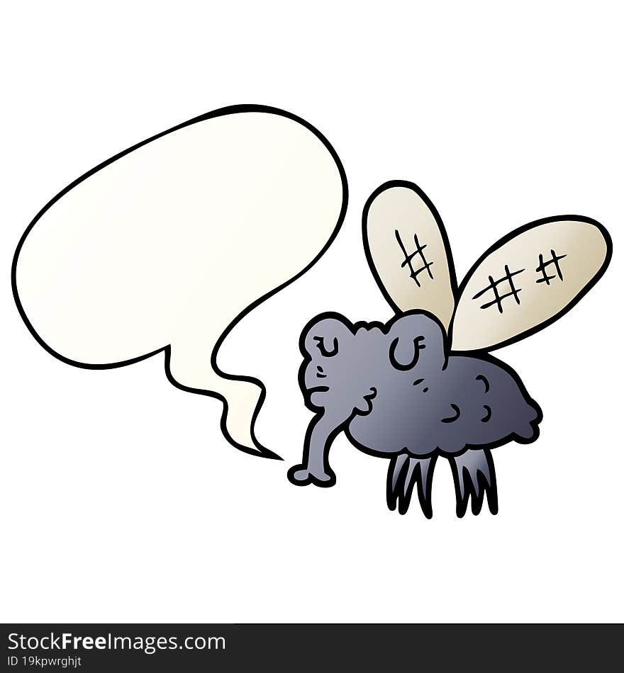 cartoon fly and speech bubble in smooth gradient style