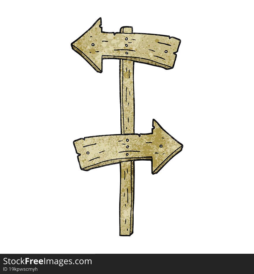 Textured Cartoon Wooden Direction Sign