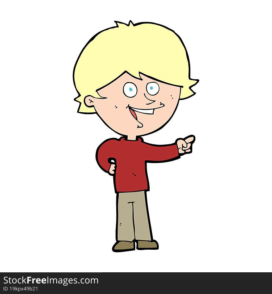 cartoon boy laughing and pointing