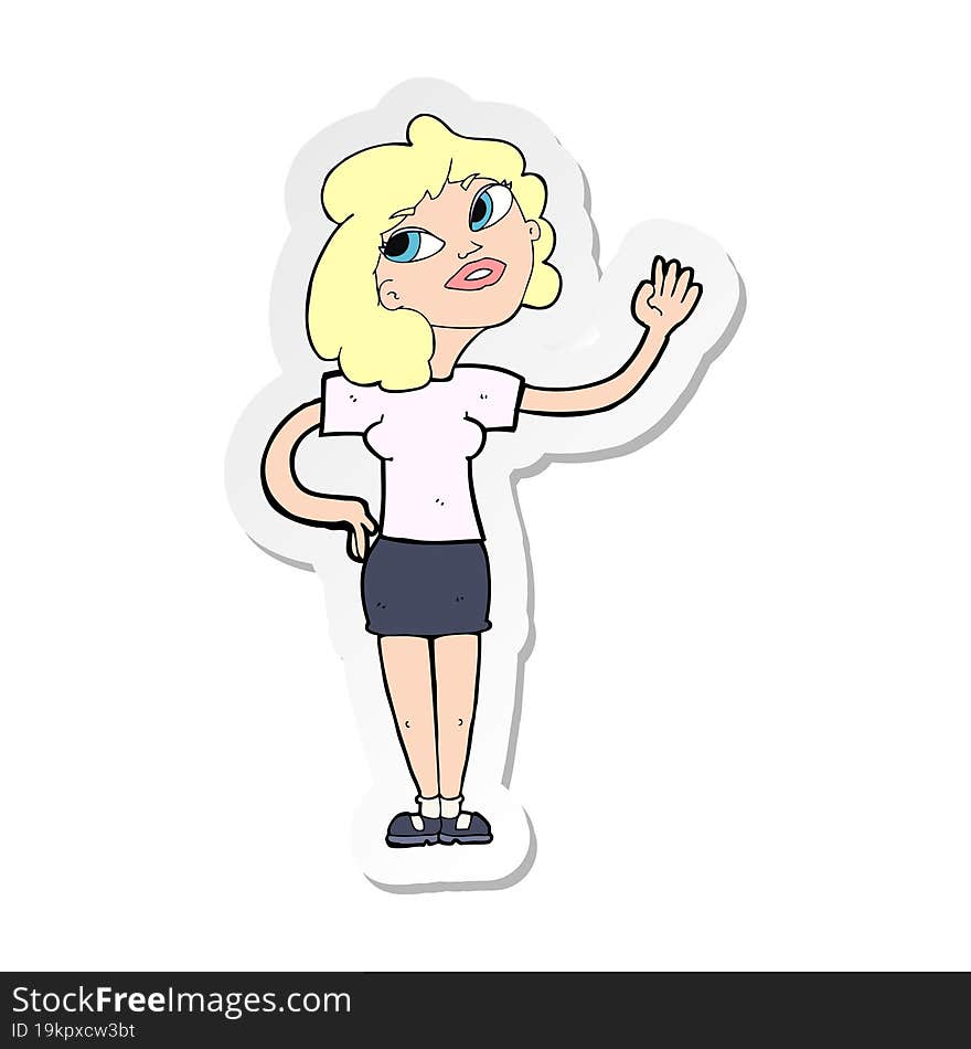 sticker of a cartoon woman waving