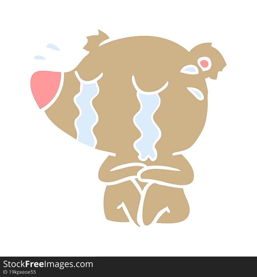 flat color style cartoon crying bear