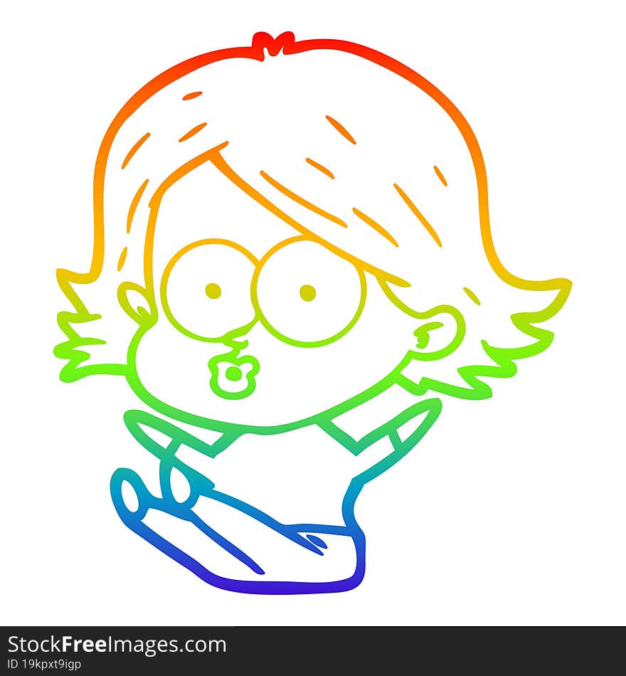 Rainbow Gradient Line Drawing Cartoon Girl Pouting