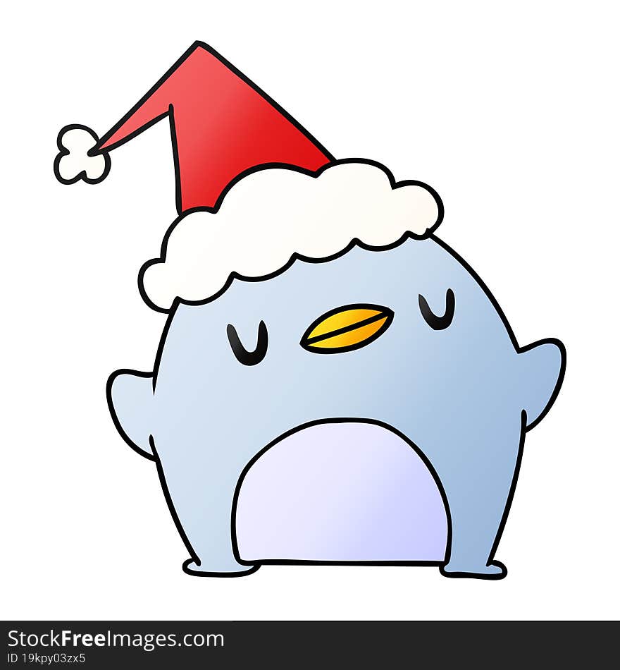 hand drawn christmas gradient cartoon of kawaii penguin