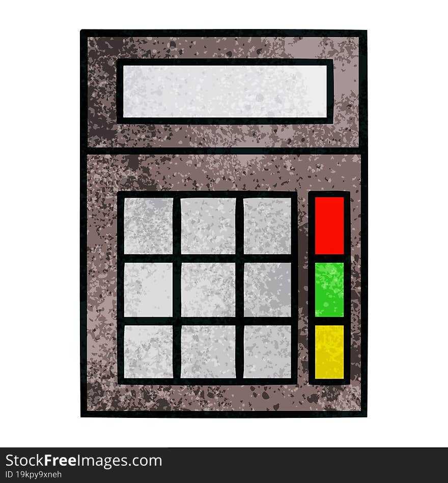 retro grunge texture cartoon of a school calculator