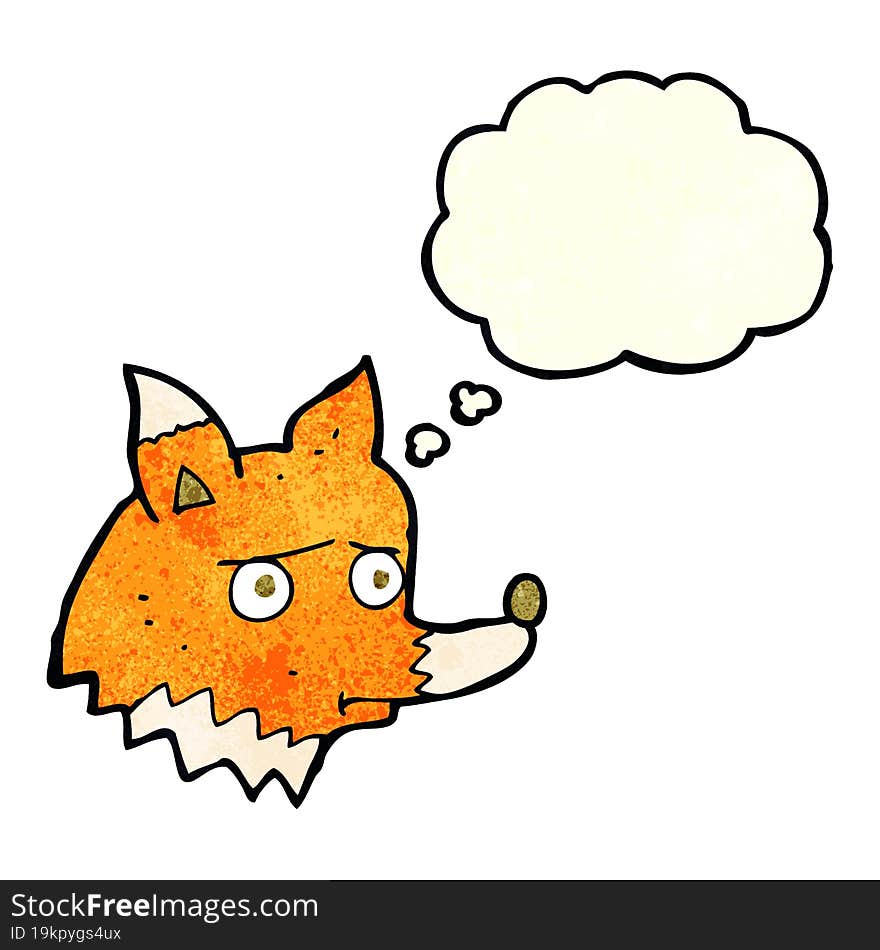 cartoon unhappy fox with thought bubble