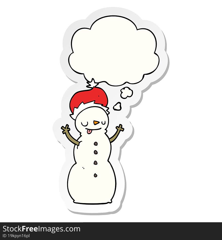 cartoon christmas snowman and thought bubble as a printed sticker