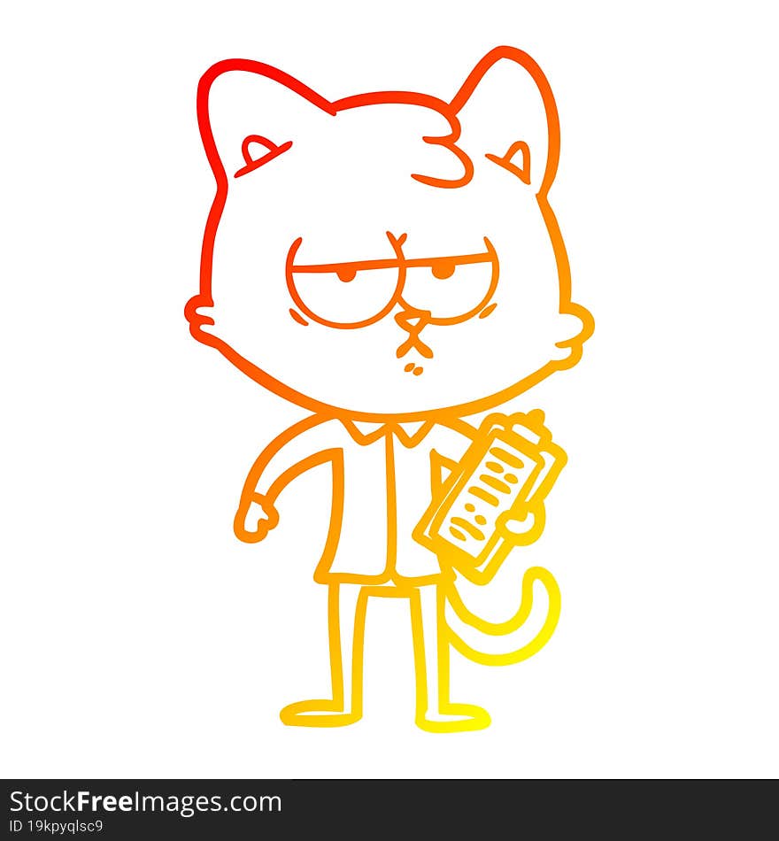 warm gradient line drawing bored cartoon cat taking survey