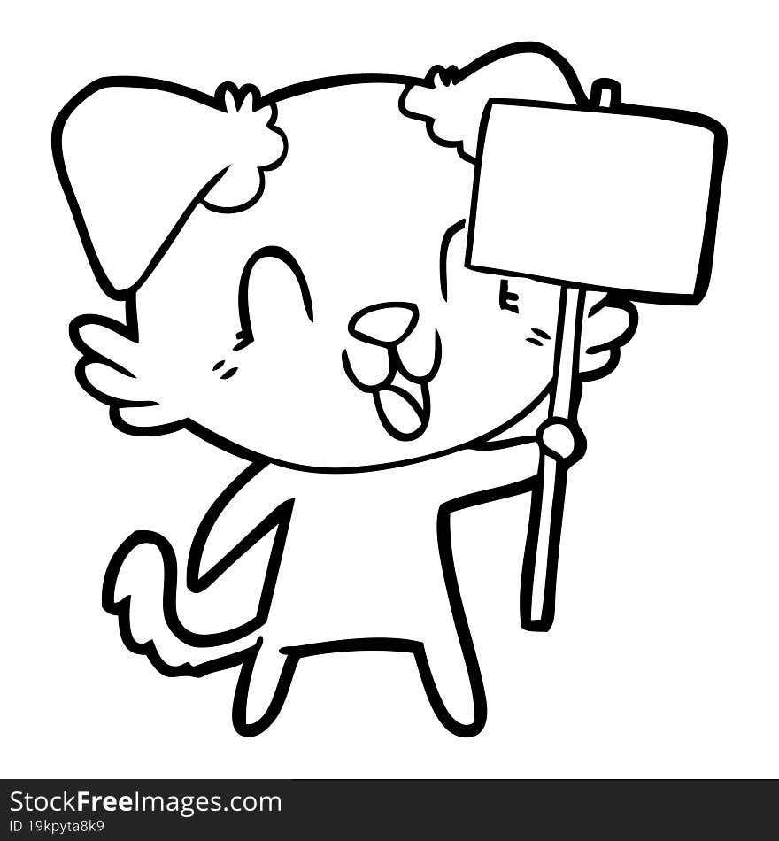 laughing cartoon dog with sign. laughing cartoon dog with sign