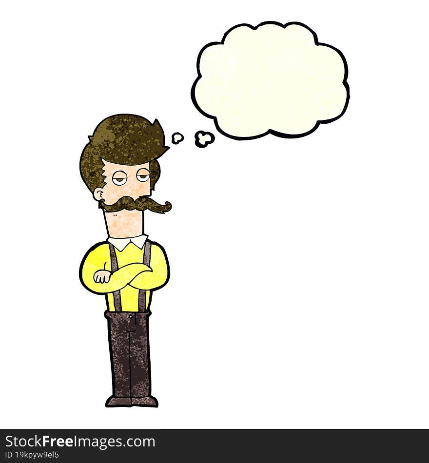 cartoon man with mustache with thought bubble