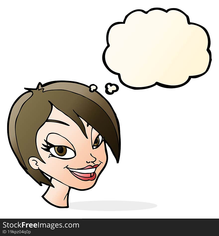 cartoon pretty female face with thought bubble