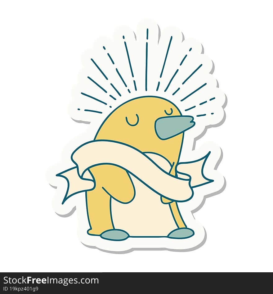 sticker of tattoo style happy penguin