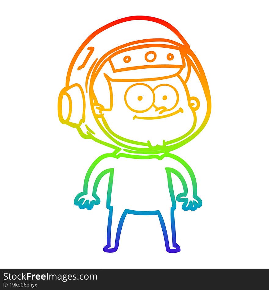 rainbow gradient line drawing of a happy astronaut cartoon