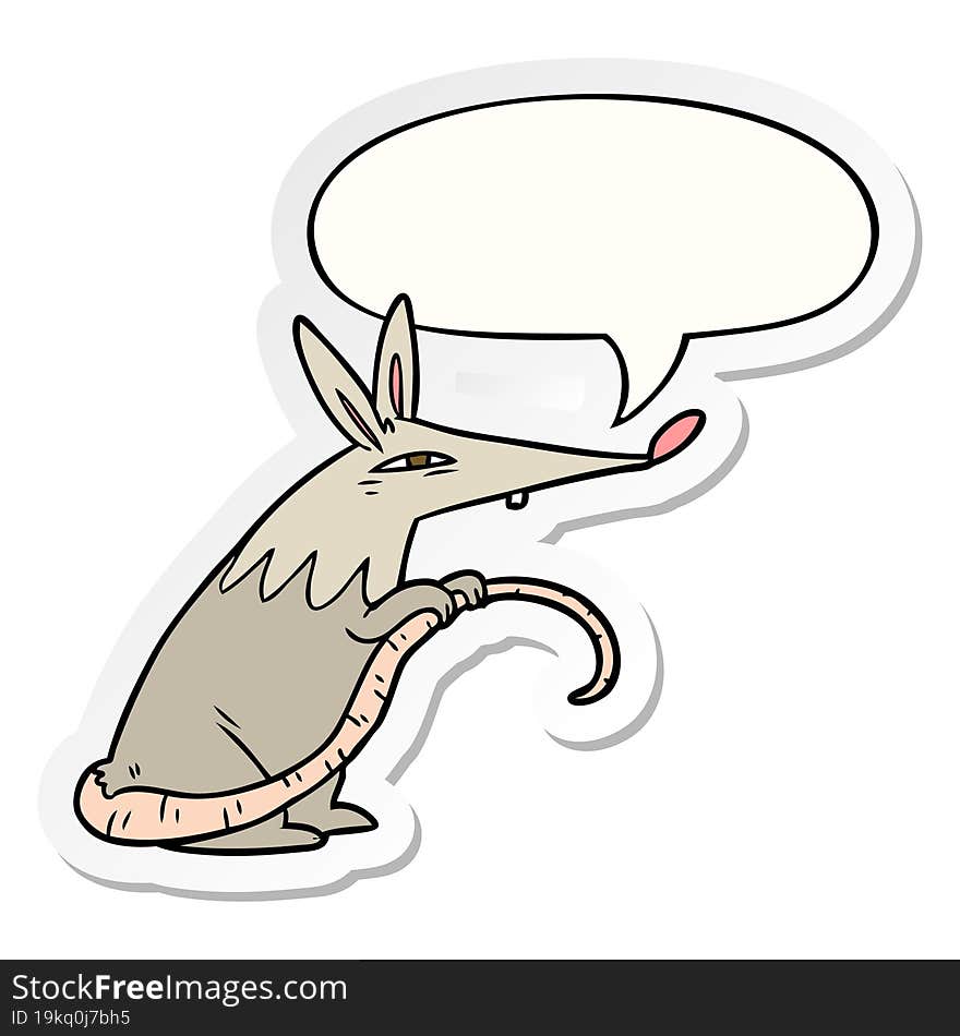 cartoon sneaky rat with speech bubble sticker